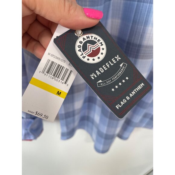 Flag and Anthem MadeFlex Mens M Blue Plaid Button Down Shirt Stretch Wicking - Picture 4 of 7